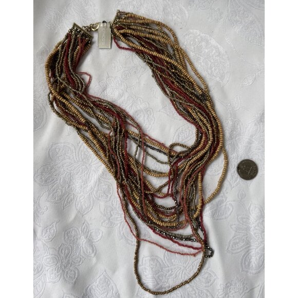 Chicos Layered Mutlicolor Gold Tone 14" Long Sead Bead Statement Necklace NEW - Picture 4 of 10